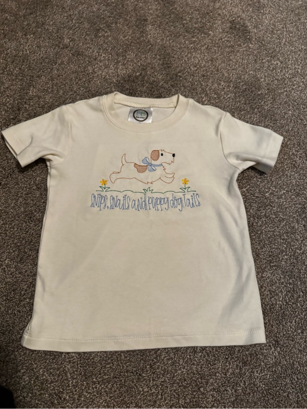 Blanks Boutique “Snips, Snails, & puppy dog tails” Little Boys Cream t shirt 4T